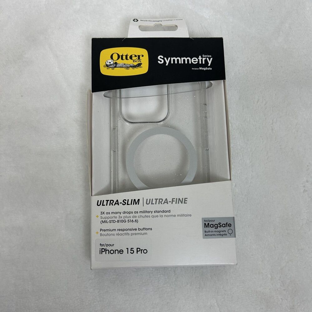 OtterBox Symmetry Series for MagSafe iPhone 15 Pro Case Clear Glitter Ultra-Slim